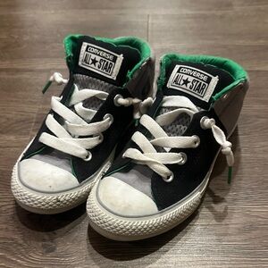 Converse Kids' Black and White Sneakers with Green Accents